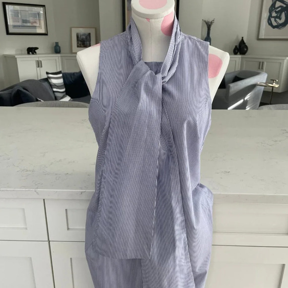 Banana Republic Sleeveless Lined Striped Cotton Midi Dress Purple+White Sz 8 - Picture 3 of 12